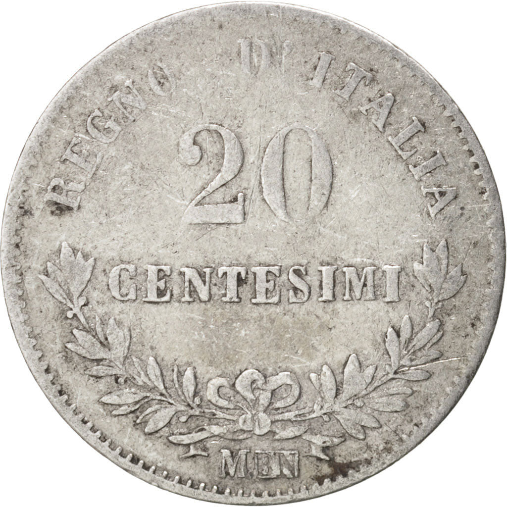 Coin, Italy, Vittorio Emanuele II, 20 Centesimi, 1863, Milan, VF(30-35), Silver