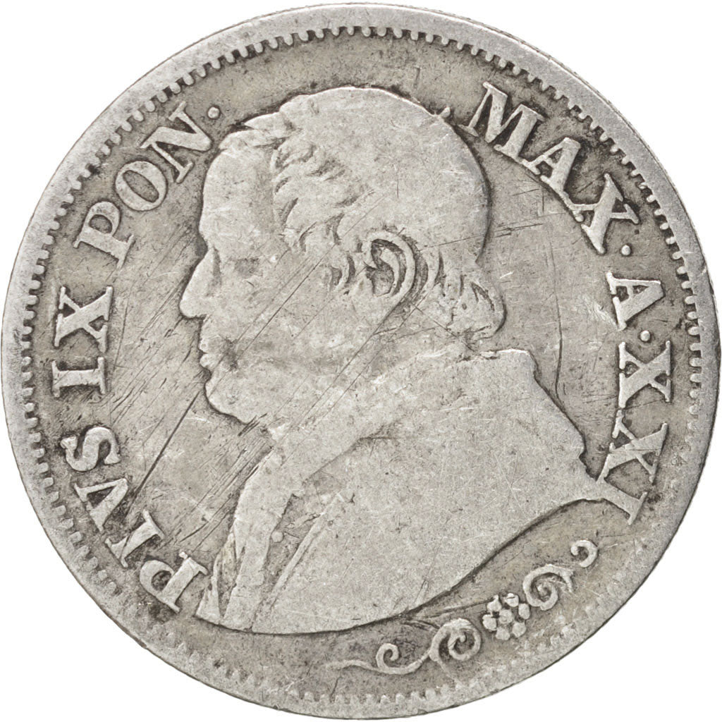 ITALIAN STATES, PAPAL STATES, Pius IX, 10 Soldi, 1867-XXI, VF(20-25), KM:1376