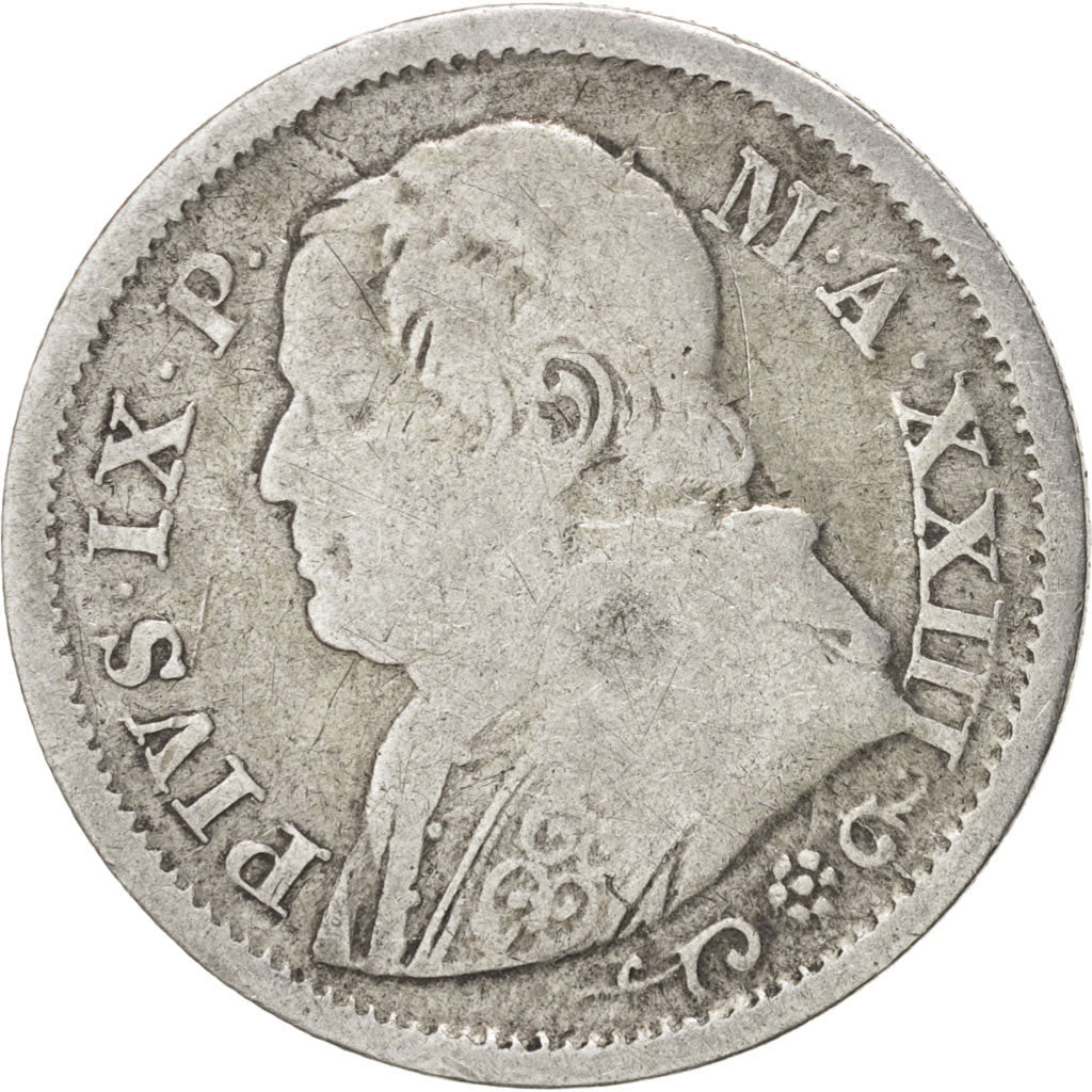 ITALIAN STATES, PAPAL STATES, Pius IX, 10 Soldi, 1868-XXIII, TB, KM:1386.2