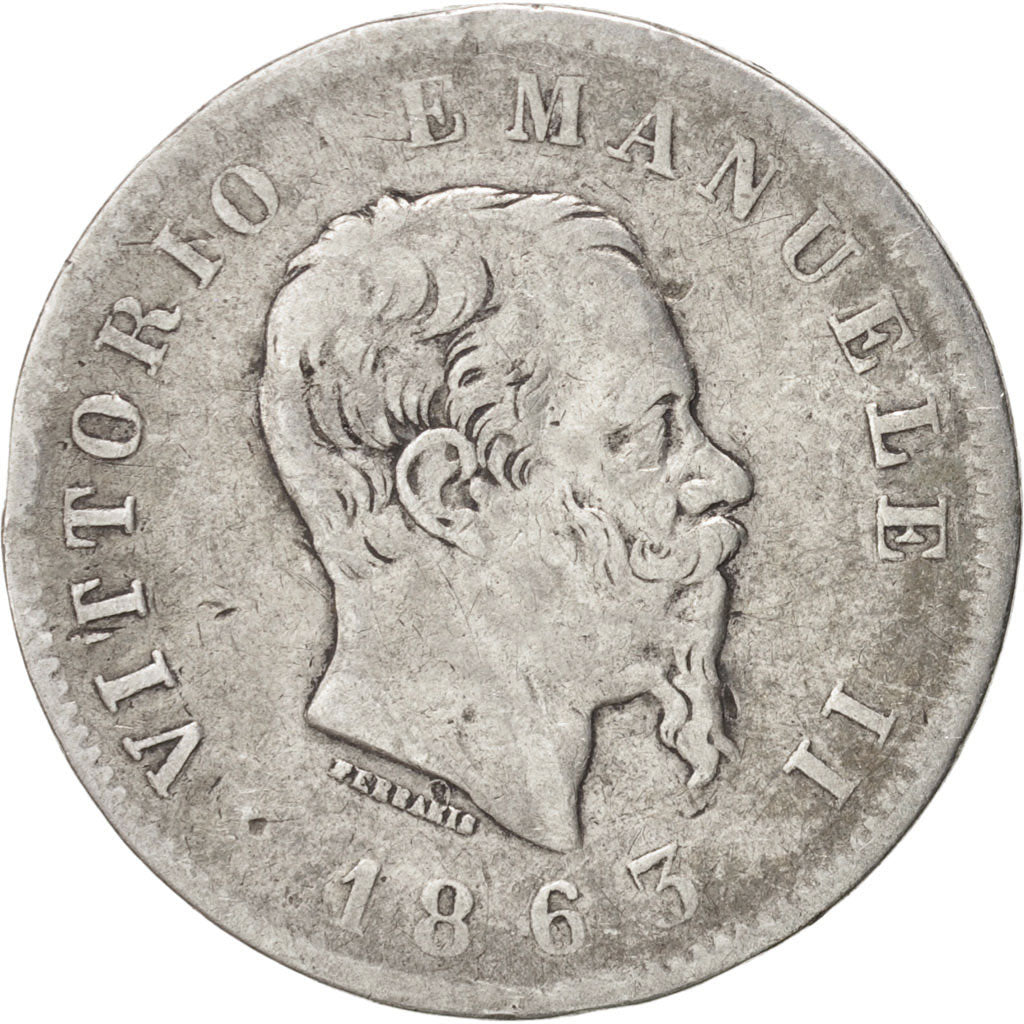 Italy, Vittorio Emanuele II, Lira, 1863, Torino, VF(20-25), Silver, KM:5a.2