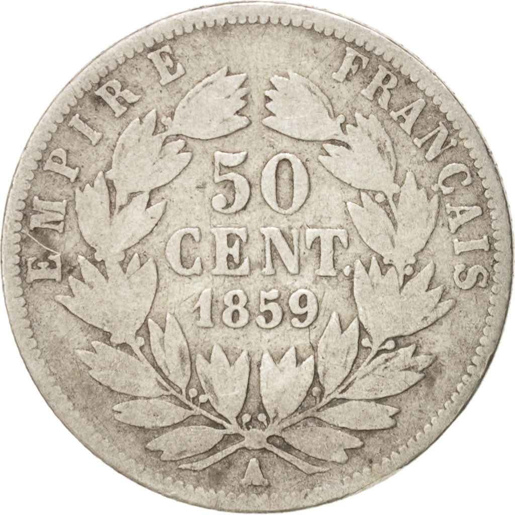 France, Napoleon III, 50 Centimes, 1859, Paris, F(12-15), Silver, KM:794.1