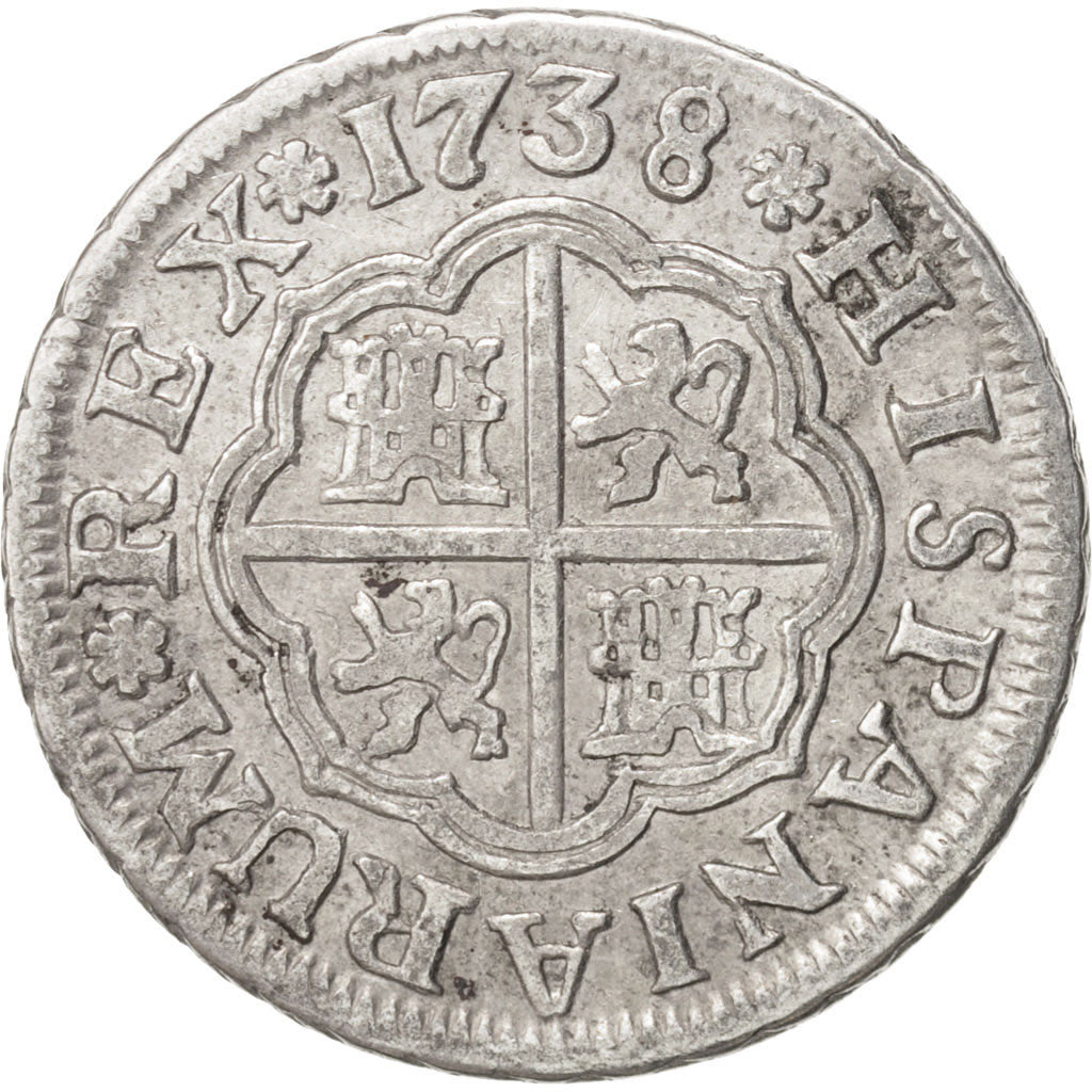 Spain, Philip V, Real, 1738, Seville, EF(40-45), Silver, KM:354