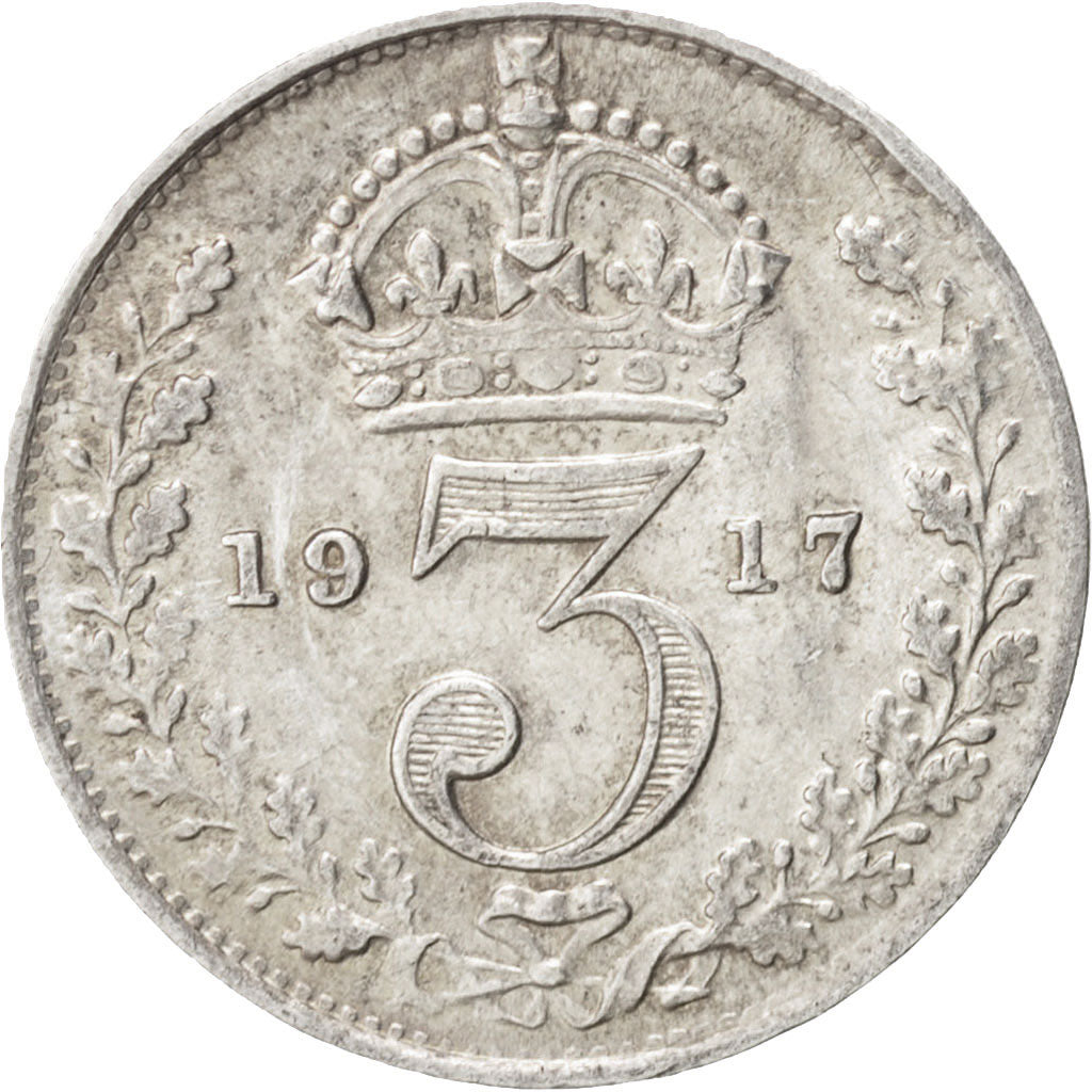 Great Britain, George V, 3 Pence, 1917, AU(50-53), Silver, KM:813