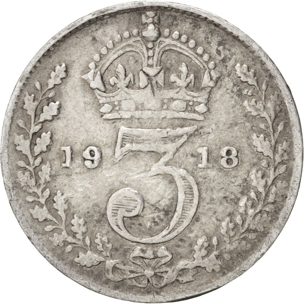 Coin, Great Britain, George V, 3 Pence, 1918, EF(40-45), Silver, KM:813