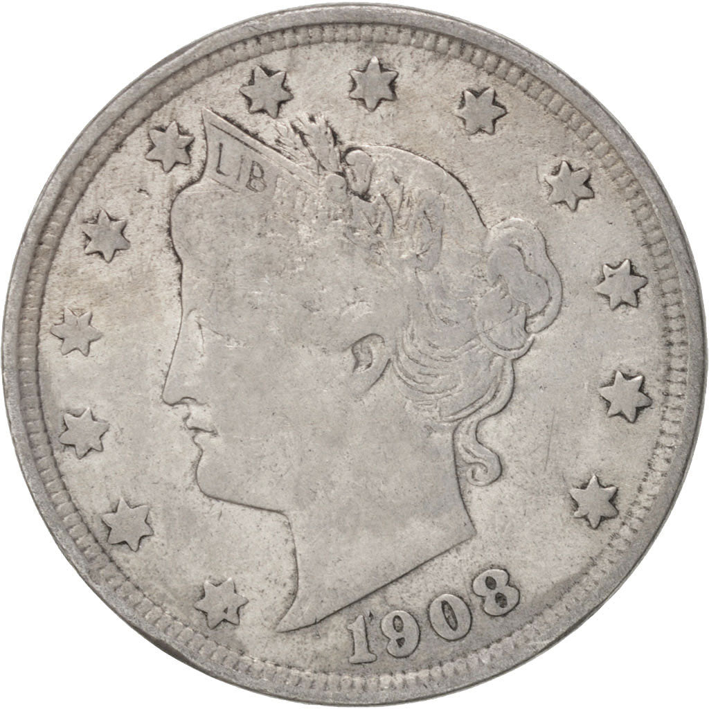 Monnaie, États-Unis, Liberty Nickel, 5 Cents, 1908, U.S. Mint, Philadelphie