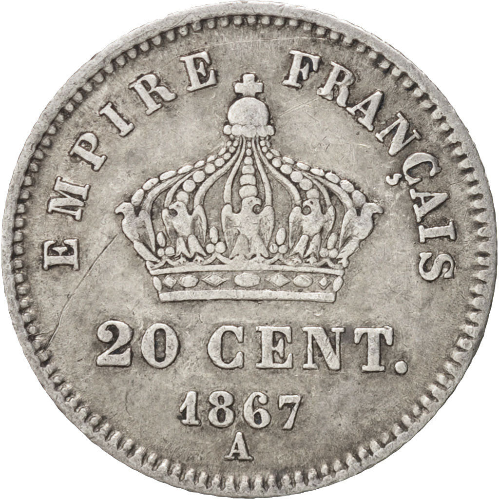 Frankreich, Napoleon III, 20 Centimes, 1867, Paris, EF(40-45), Silver, KM:808.1