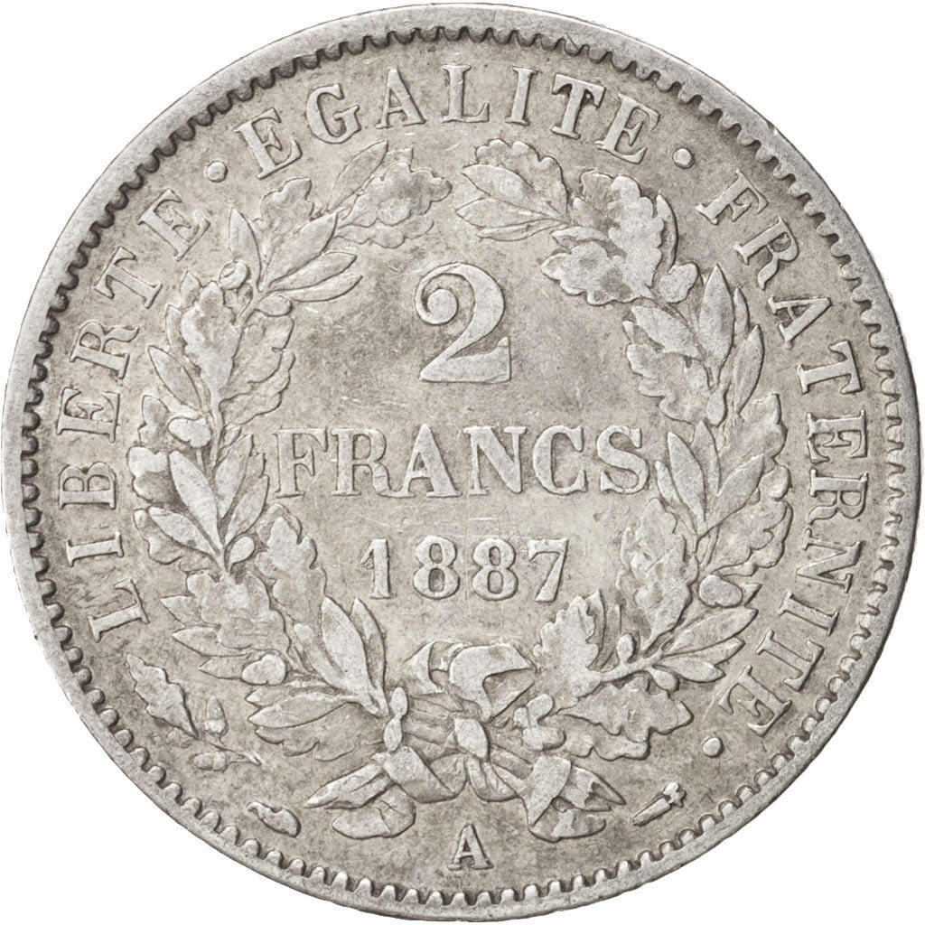 Coin, France, Cérès, 2 Francs, 1887, Paris, EF(40-45), Silver, KM:817.1