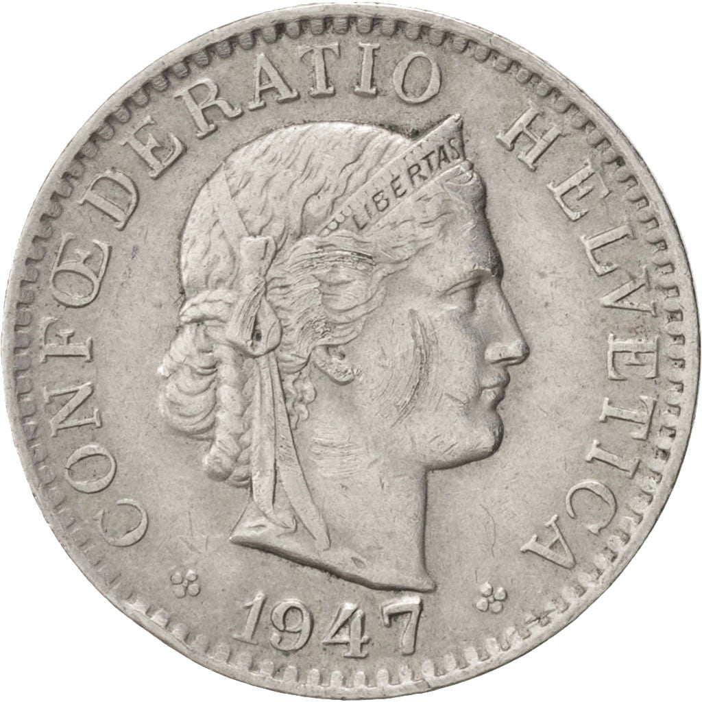 Switzerland, 20 Rappen, 1947, Bern, EF(40-45), Copper-nickel, KM:29a