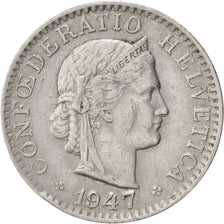 Switzerland, 20 Rappen, 1947, Bern, EF(40-45), Copper-nickel, KM:29a