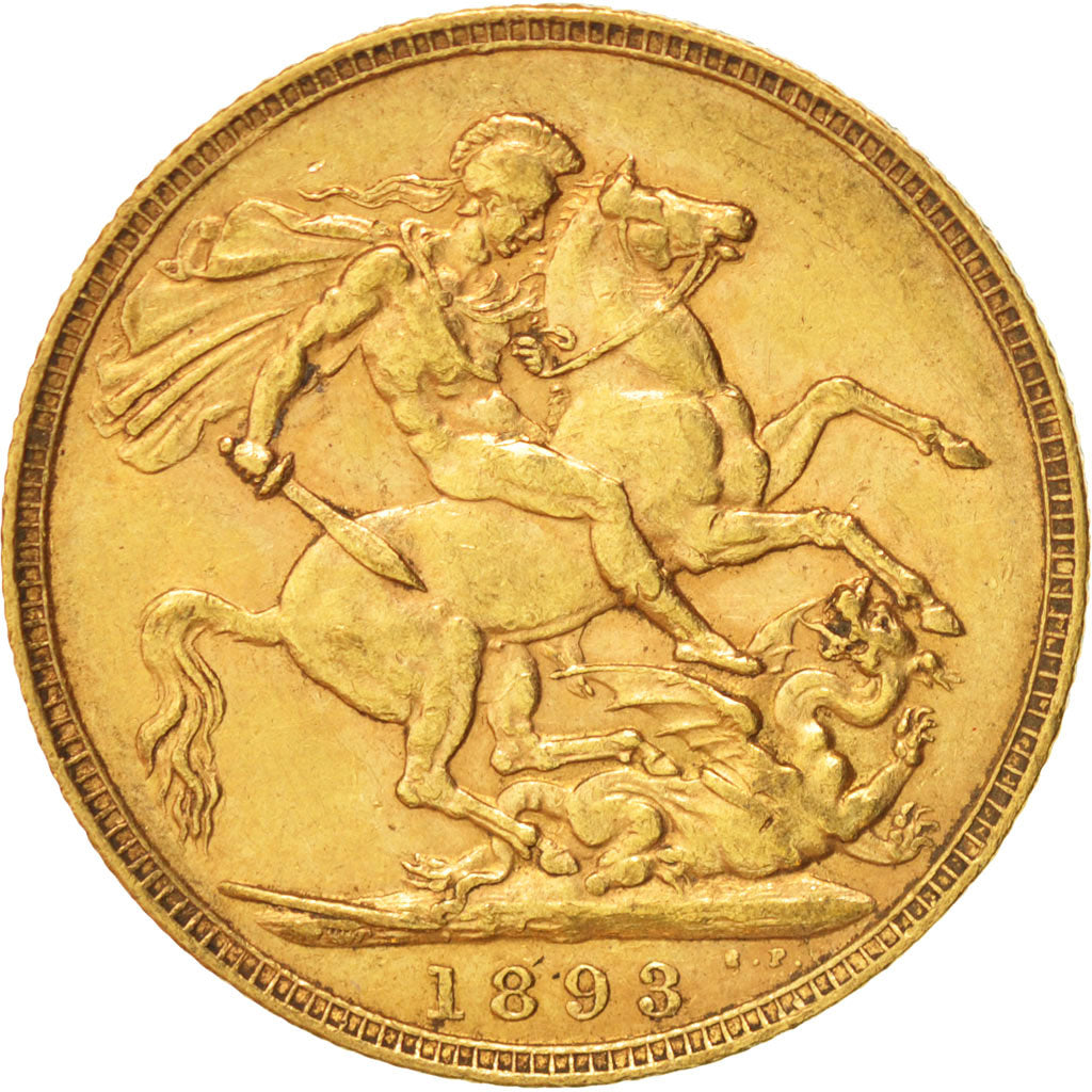 Great Britain, Victoria, Sovereign, 1893, AU(50-53), Gold, KM:785