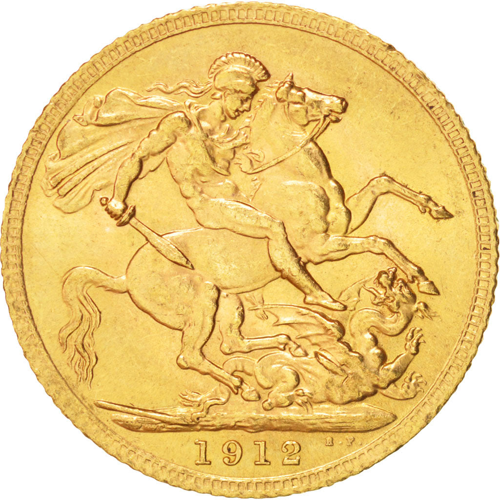 Great Britain, George V, Sovereign, 1912, AU(55-58), Gold, KM:820