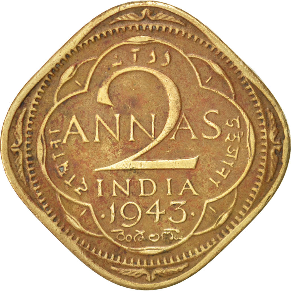 INDIA-BRITISH, George VI, 2 Annas, 1943, Bombay, EF(40-45), KM:541a