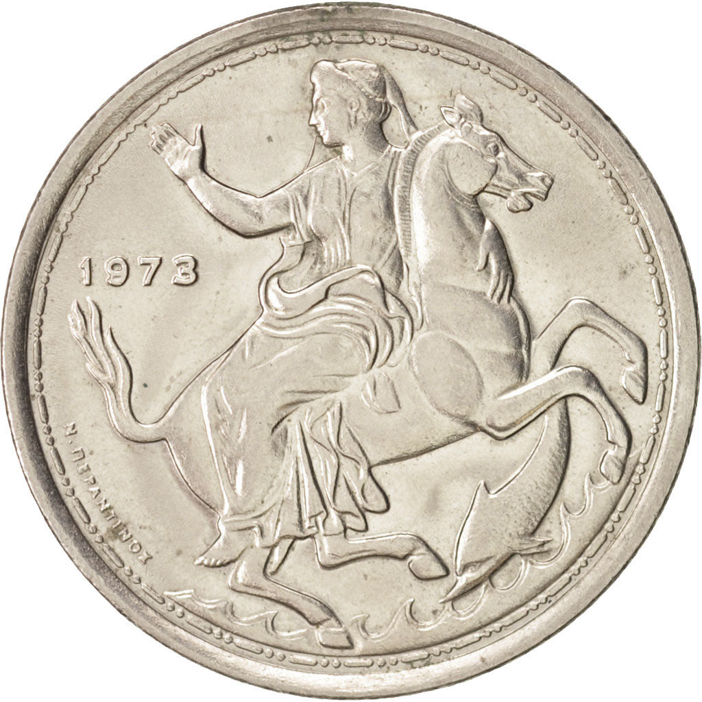 Greece, Constantine II, 20 Drachmai, 1973, AU(55-58), Copper-nickel, KM:111.3