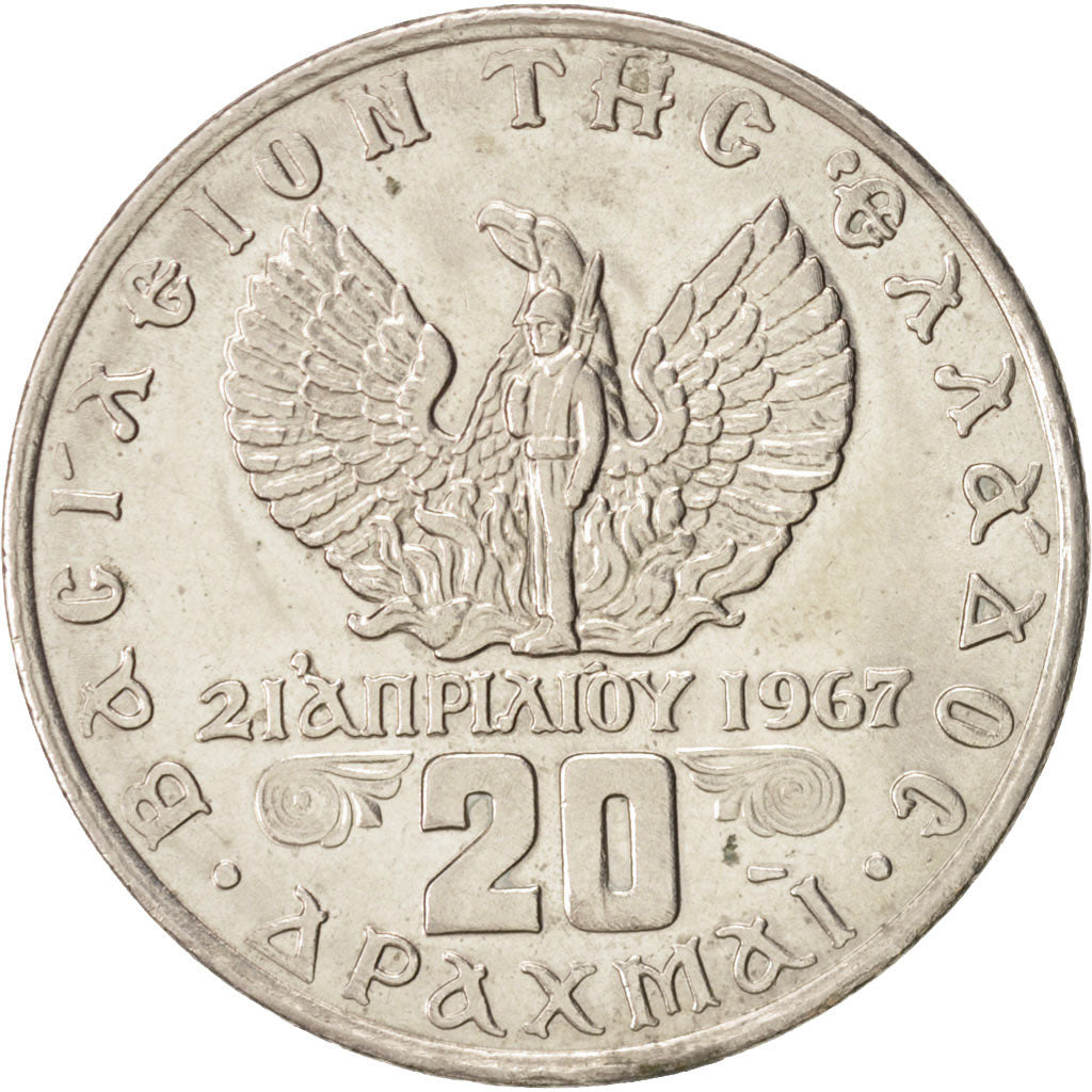 Greece, Constantine II, 20 Drachmai, 1973, AU(55-58), Copper-nickel, KM:111.3
