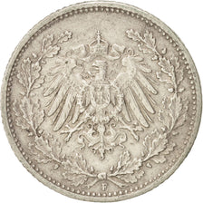 GERMANY - EMPIRE, 1/2 Mark, 1915, Stuttgart, EF(40-45), Silver, KM:17