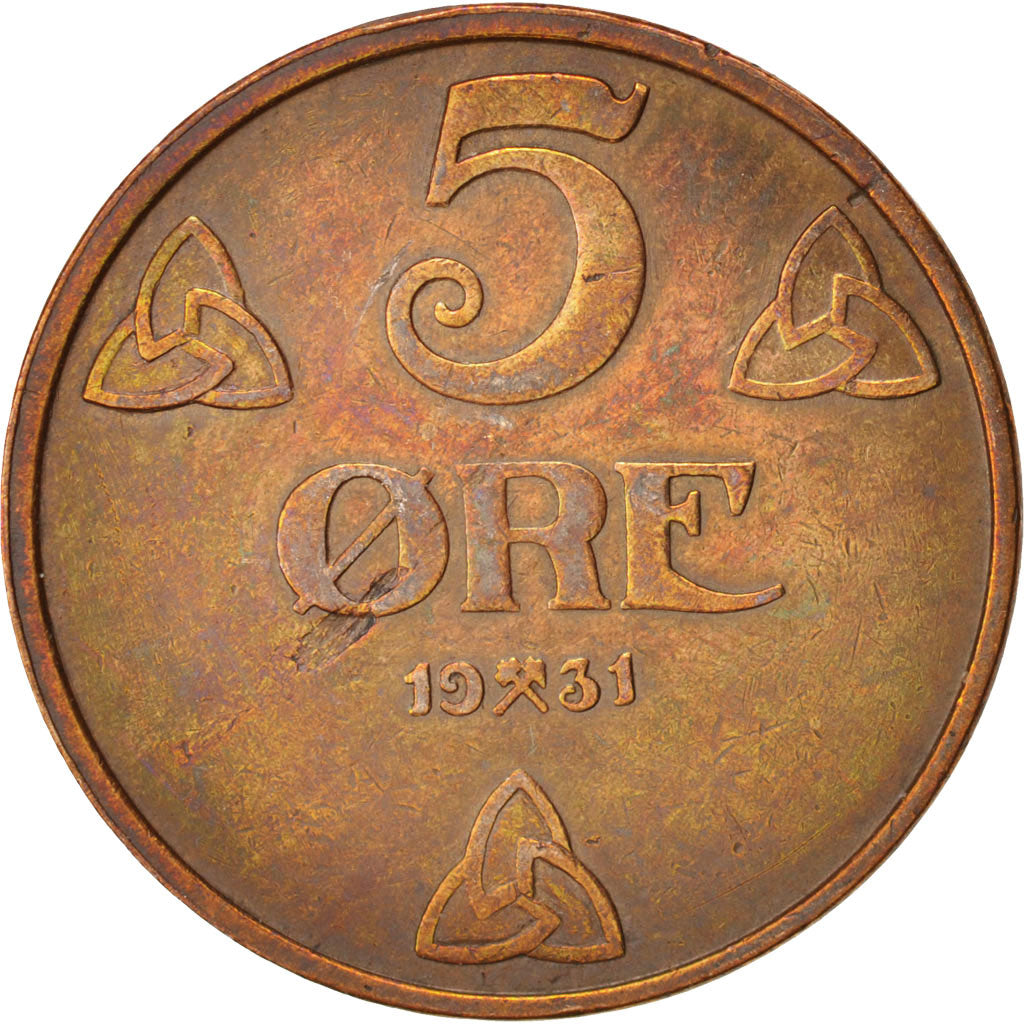 Norway, Haakon VII, 5 Öre, 1931, Kongsberg, TTB, Bronze, KM:368