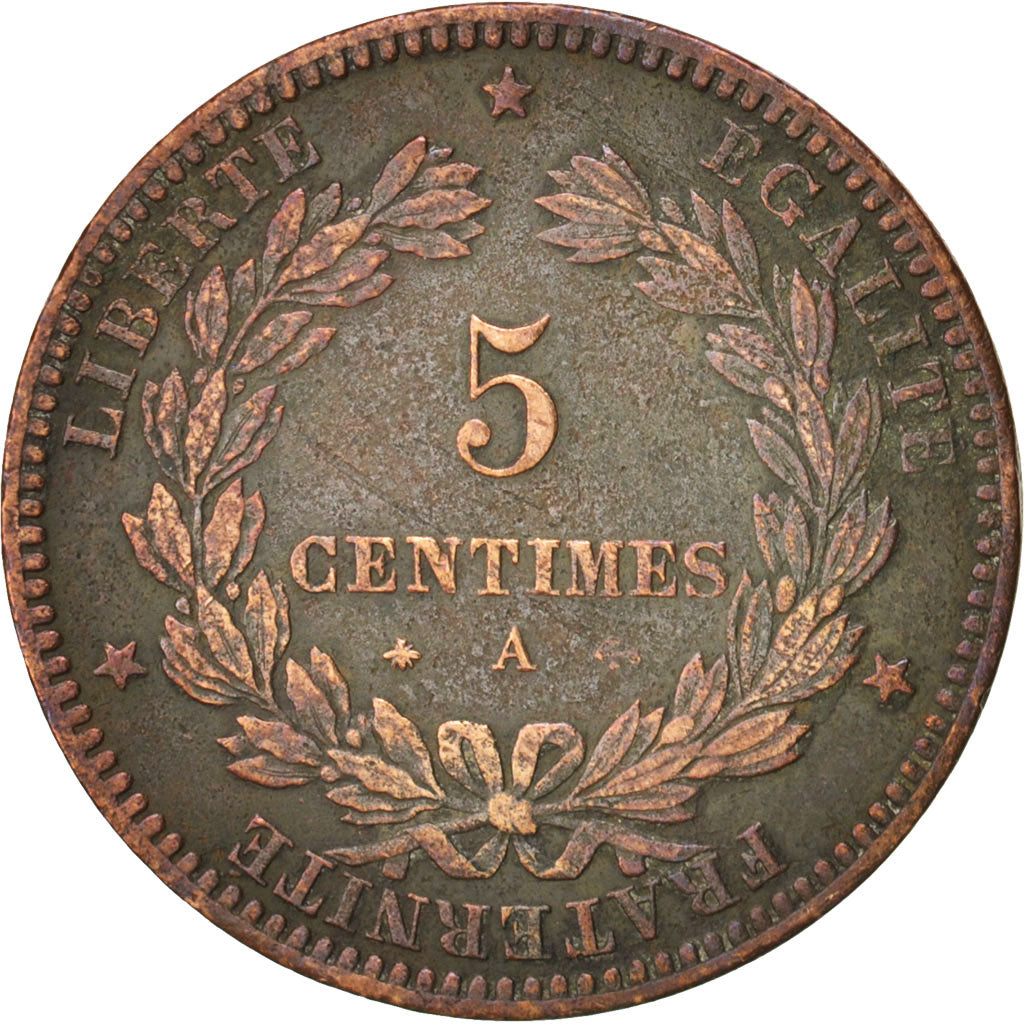 Munten, Frankrijk, Cérès, 5 Centimes, 1872, Paris, ZF, Bronze, KM:821.1