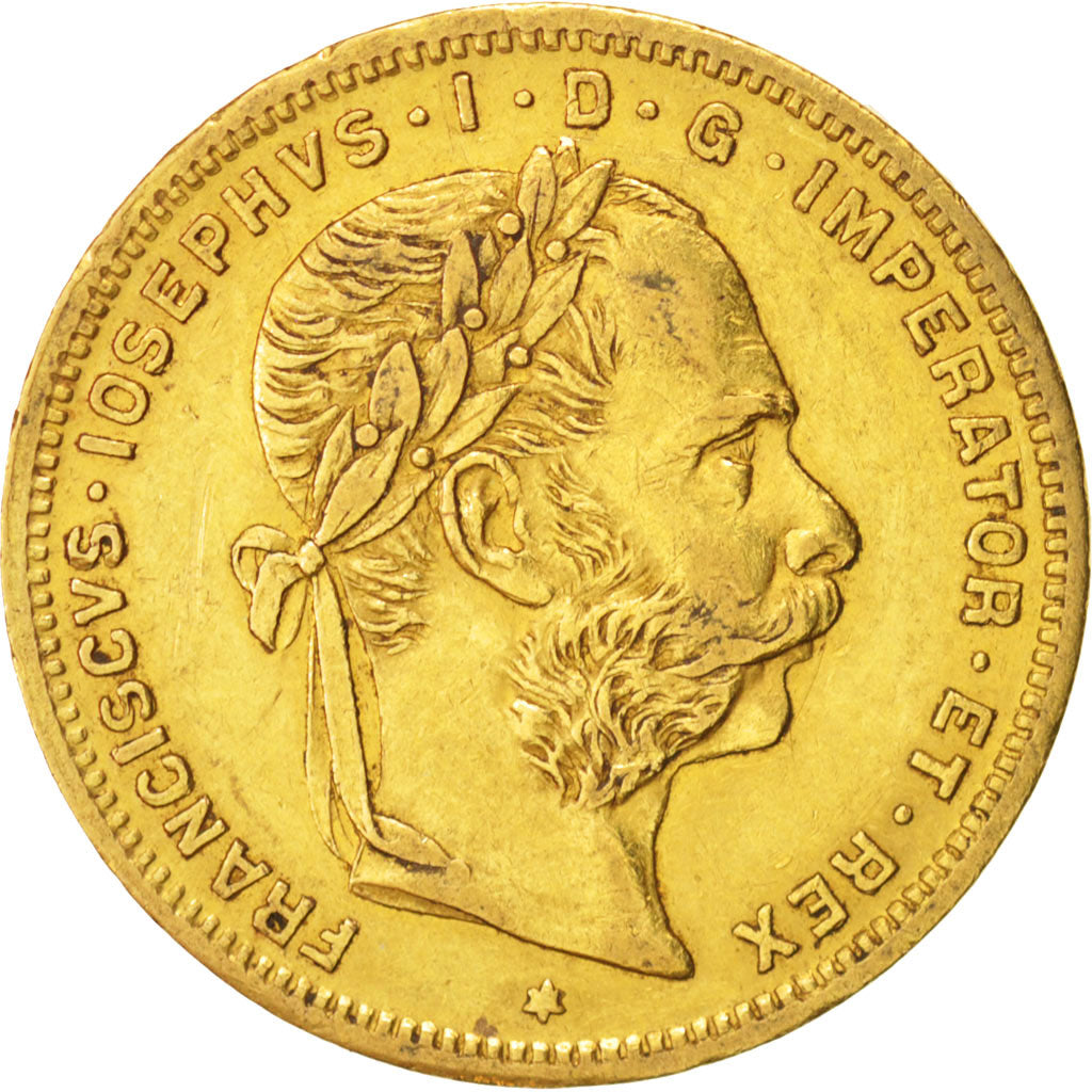 Austria, Franz Joseph I, 8 Florins-20 Francs, 1884, AU(50-53), Gold, KM:2269