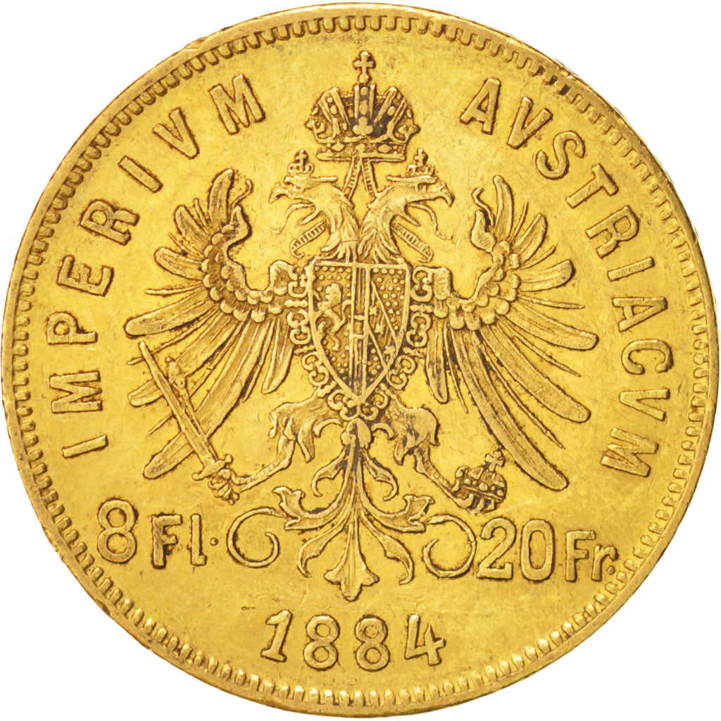Austria, Franz Joseph I, 8 Florins-20 Francs, 1884, AU(50-53), Gold, KM:2269