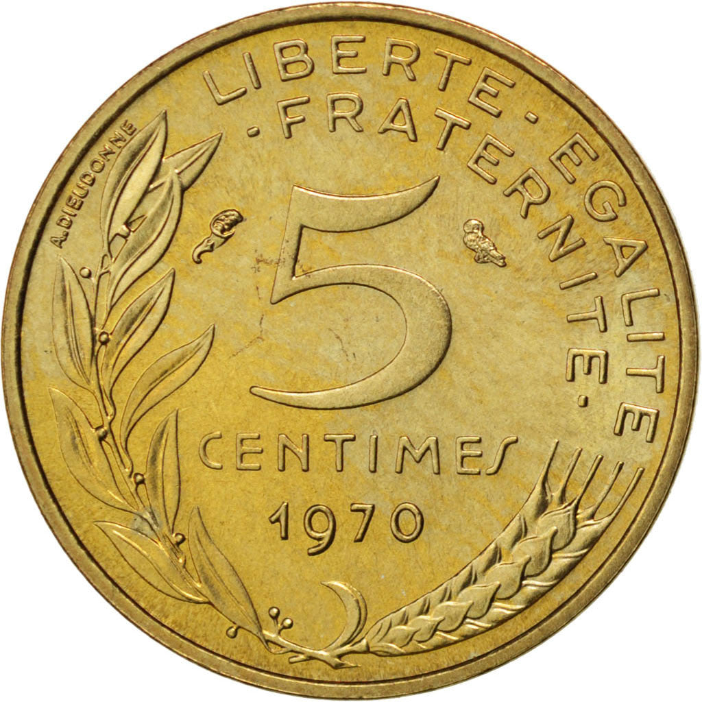 FRANCE, Marianne, 5 Centimes, 1970, Paris, KM #933, AU(55-58), Aluminum-Bronze,.