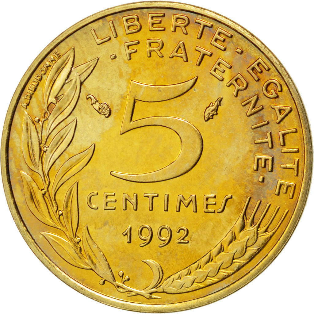 FRANCE, Marianne, 5 Centimes, 1992, Paris, KM #933, MS(63), Aluminum-Bronze,...