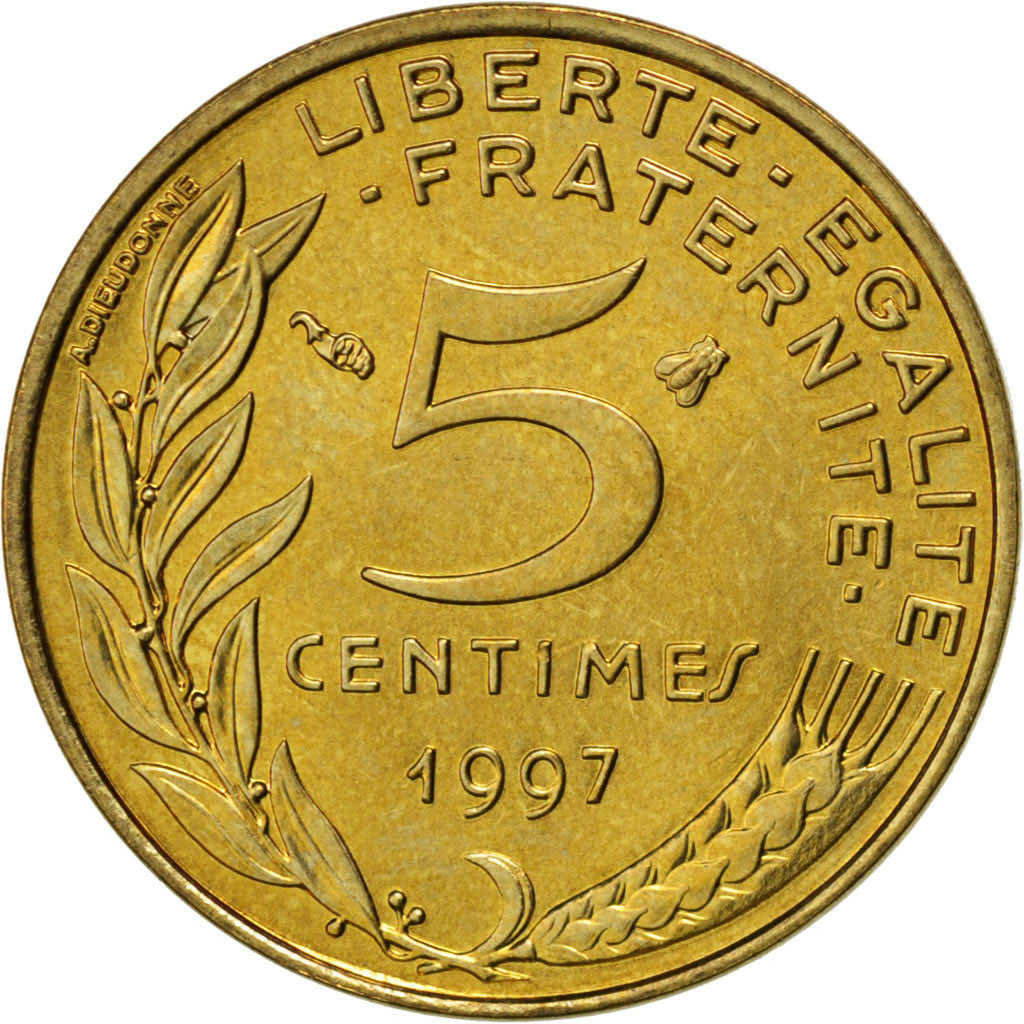 Münze, Frankreich, Marianne, 5 Centimes, 1997, UNZ, Aluminum-Bronze, KM:933