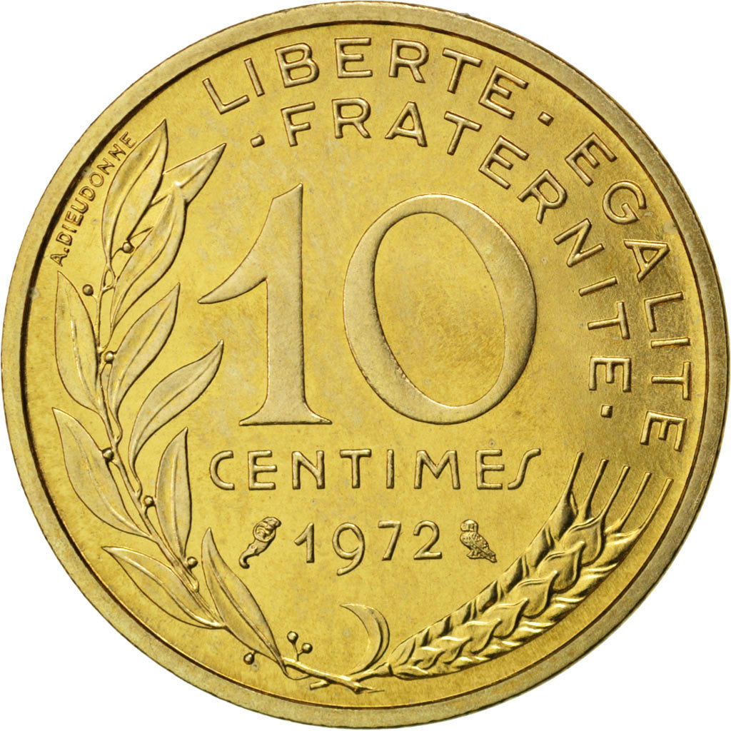 Coin, France, Marianne, 10 Centimes, 1972, MS(63), Aluminum-Bronze, KM:929