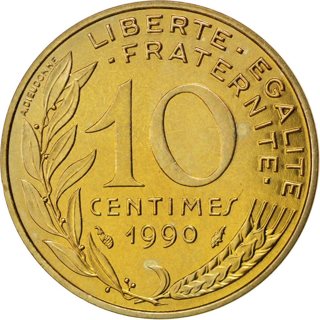FRANCE, Marianne, 10 Centimes, 1990, Paris, KM #929, MS(63), Aluminum-Bronze,...