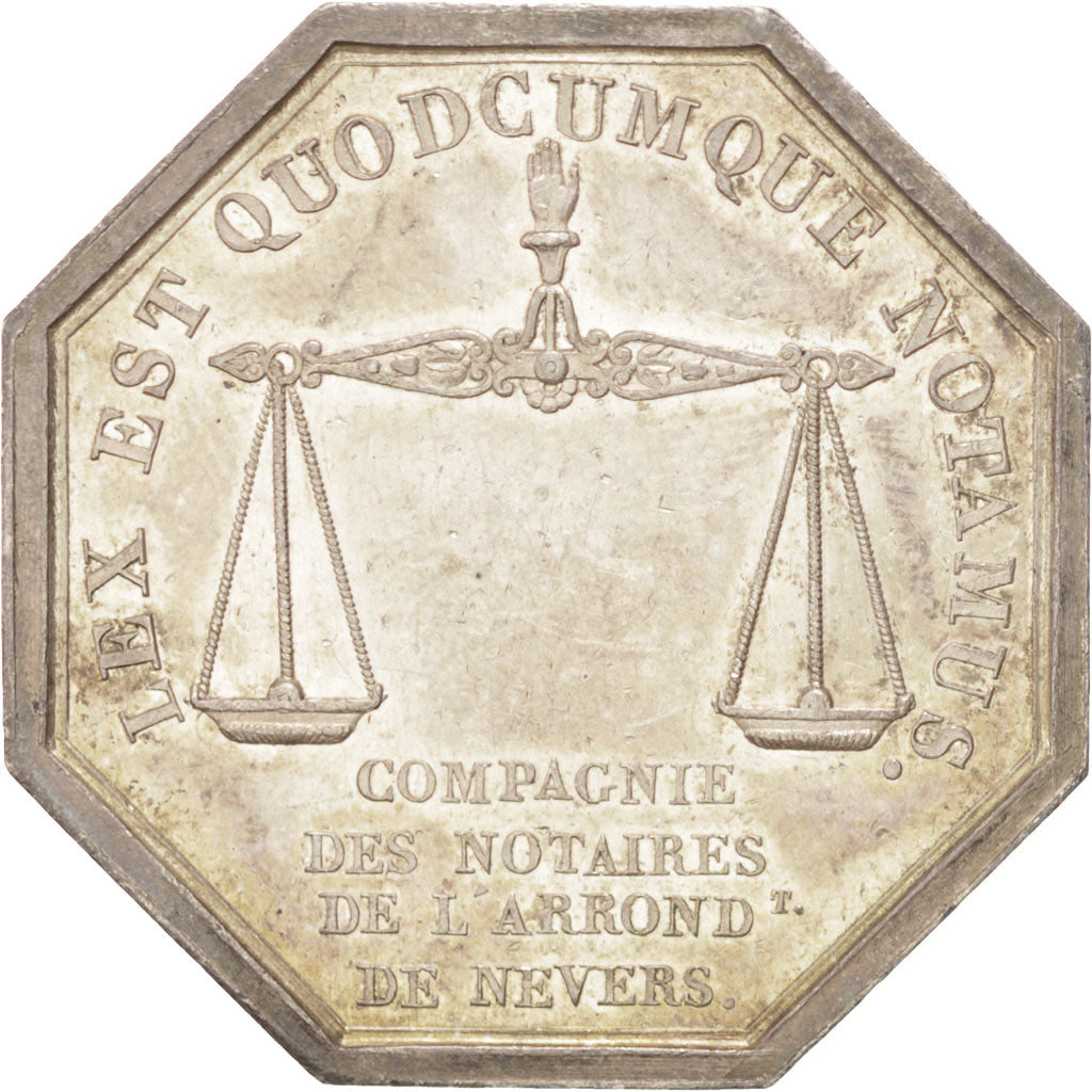France, Notary, Token, MS(60-62), Silver, 5, 13.50