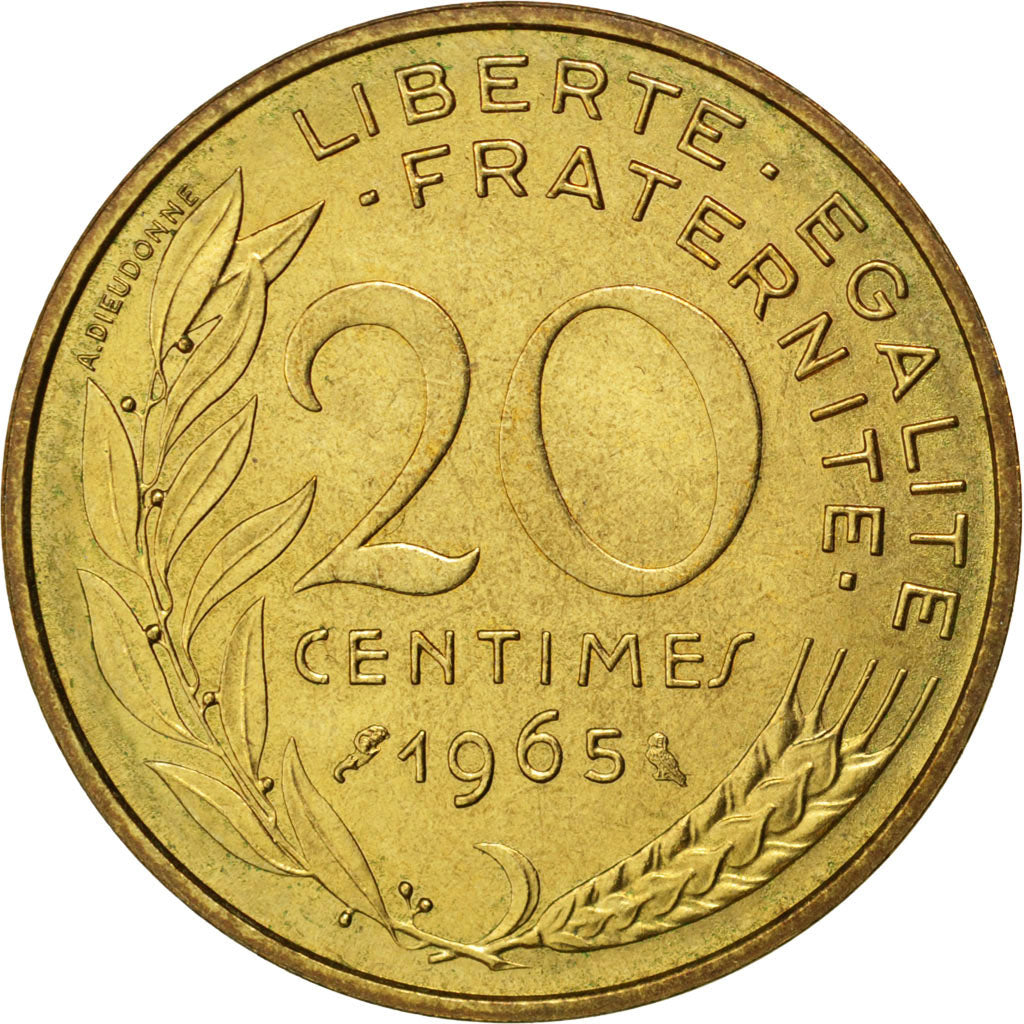FRANCE, Marianne, 20 Centimes, 1965, Paris, KM #930, AU(55-58),...