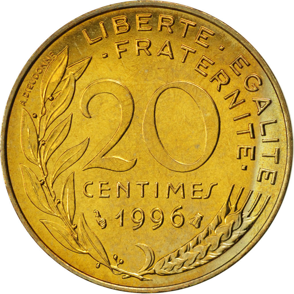 FRANCE, Marianne, 20 Centimes, 1996, Paris, KM #930, MS(63), Aluminum-Bronze,...