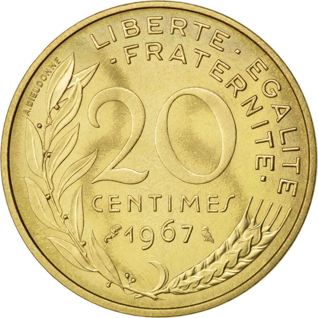 FRANCE, Marianne, 20 Centimes, 1967, Paris, KM #930, MS(60-62),...