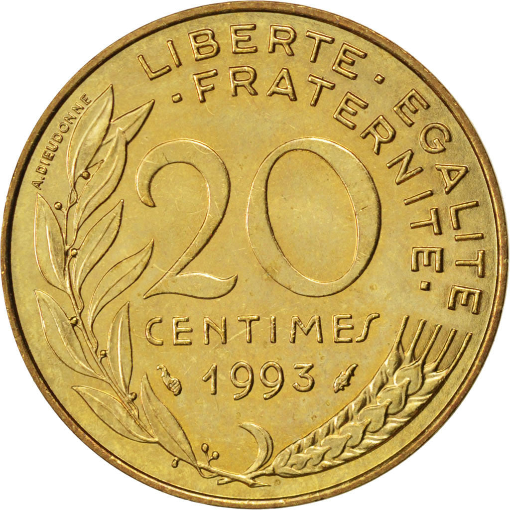 FRANCE, Marianne, 20 Centimes, 1993, Paris, KM #930, AU(55-58),...