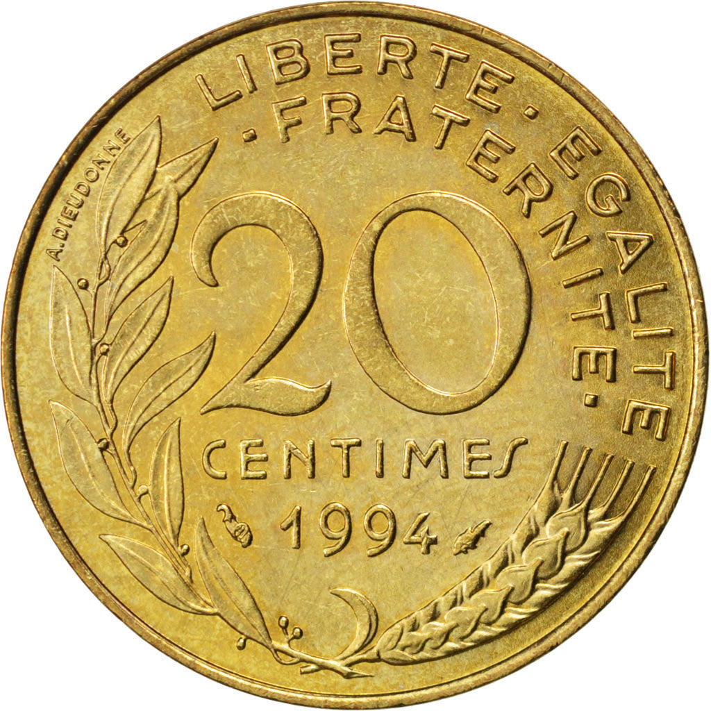 FRANCE, Marianne, 20 Centimes, 1994, Paris, KM #930, AU(55-58),...