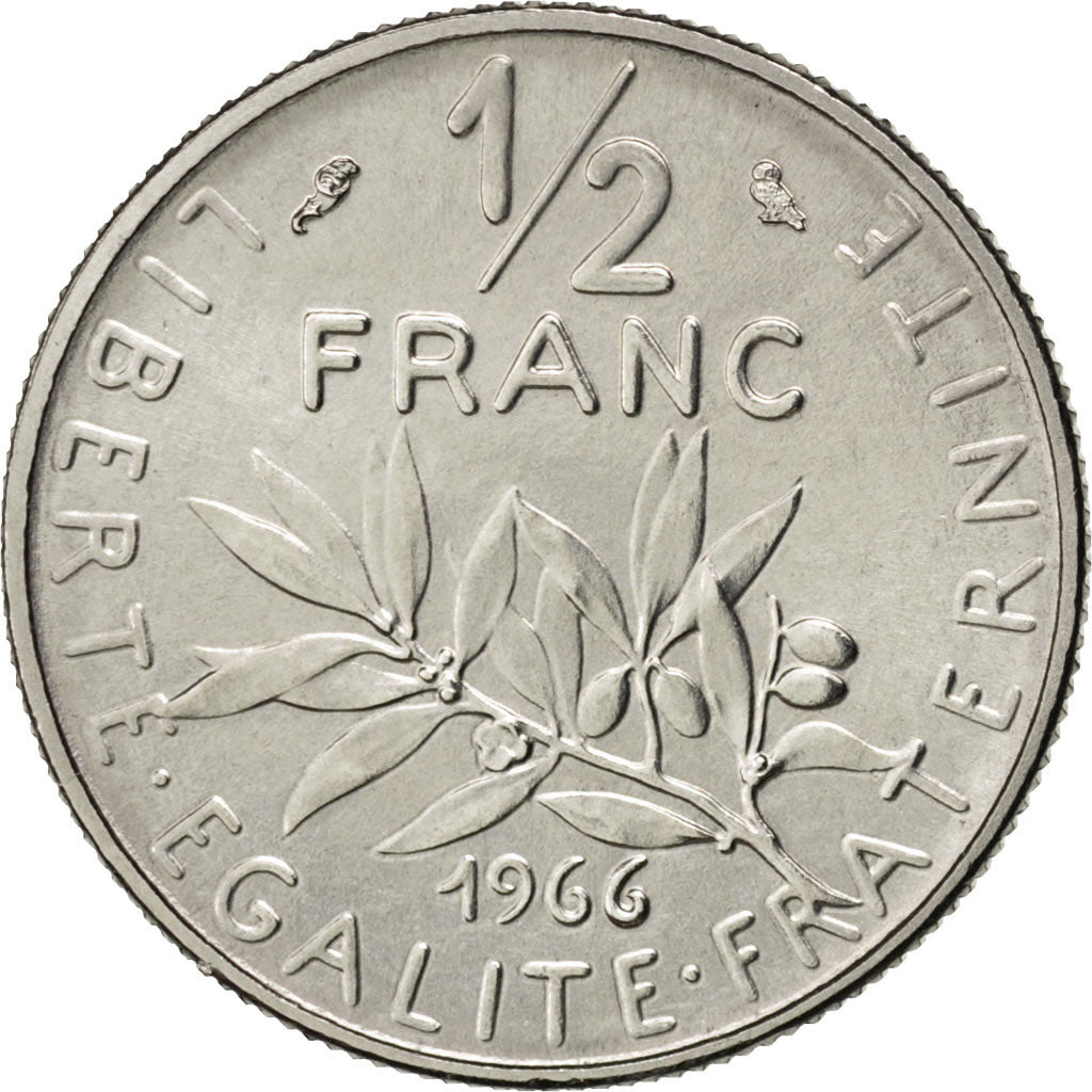 FRANCE, Semeuse, 1/2 Franc, 1966, Paris, KM #931.1, MS(63), Nickel, 19.5,...
