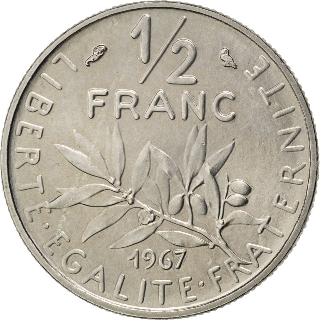 FRANCE, Semeuse, 1/2 Franc, 1967, Paris, KM #931.1, MS(63), Nickel, 19.5,...