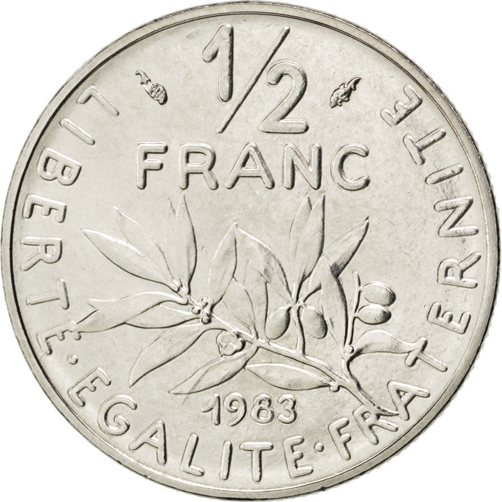 Coin, France, Semeuse, 1/2 Franc, 1983, MS(63), Nickel, KM:931.1, Gadoury:429