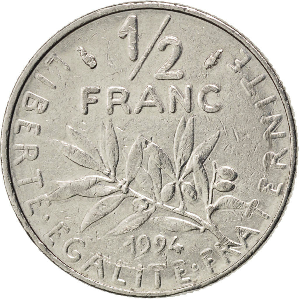 FRANCE, Semeuse, 1/2 Franc, 1994, Paris, KM #931.1, EF(40-45), Nickel, 19.5,...