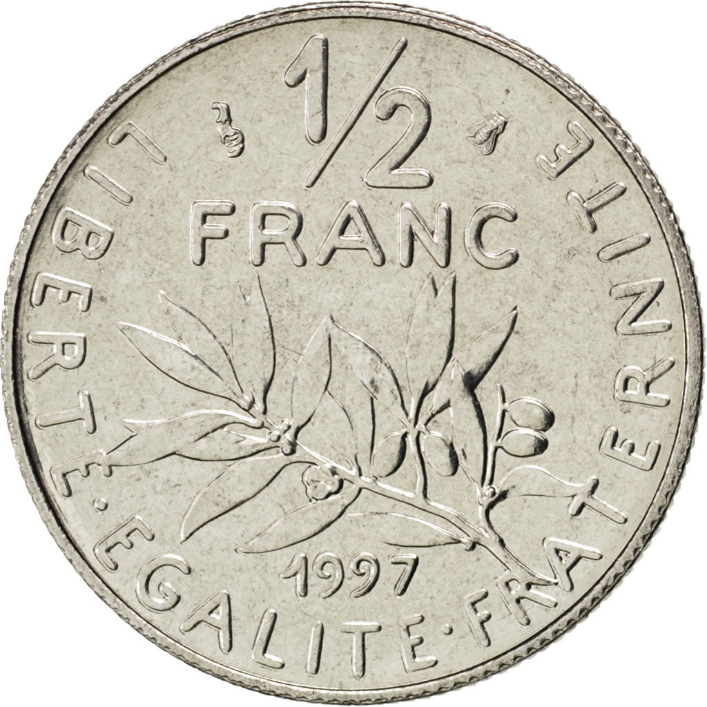 Moneta, Francja, Semeuse, 1/2 Franc, 1997, MS(63), Nikiel, KM:931.1, Gadoury:429