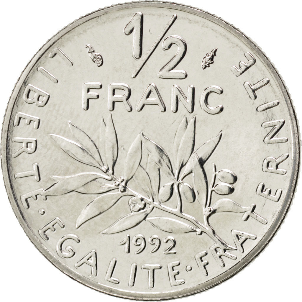 FRANCE, Semeuse, 1/2 Franc, 1992, Paris, KM #931.1, MS(63), Nickel, 19.5,...