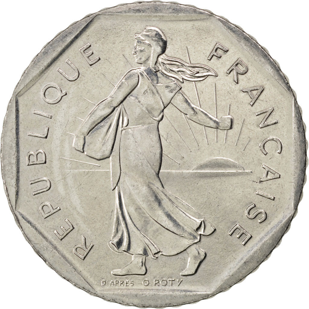 FRANCE, Semeuse, 2 Francs, 1992, KM #942.1, AU(55-58), Nickel, 26.5, Gadoury...