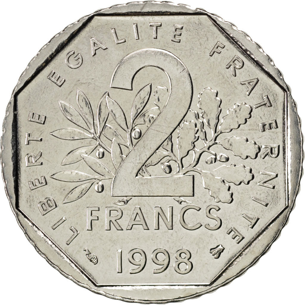 FRANCE, Semeuse, 2 Francs, 1998, KM #942.1, MS(63), Nickel, 26.5, Gadoury #547,.