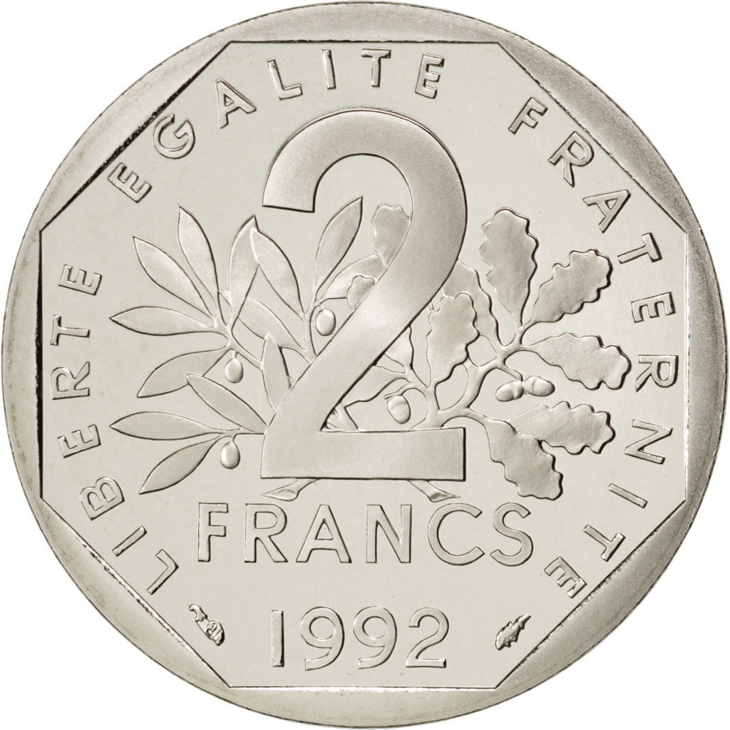 FRANCE, Semeuse, 2 Francs, 1992, KM #942.2, MS(65-70), Nickel, 26.5, Gadoury...