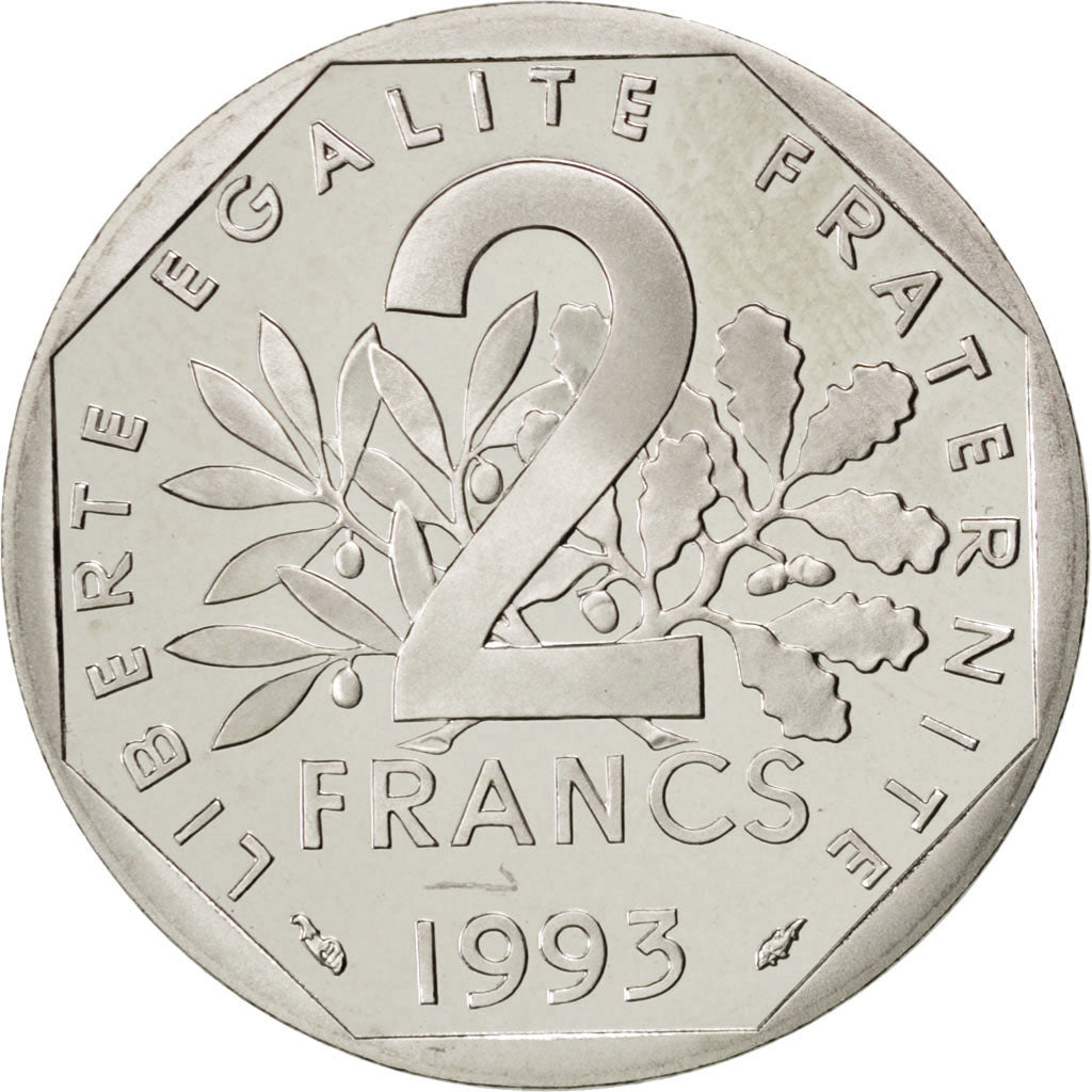 FRANCE, Semeuse, 2 Francs, 1993, KM #942.2, MS(65-70), Nickel, 26.5, Gadoury...