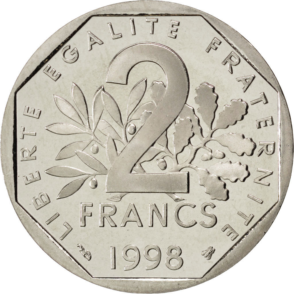 FRANCE, Semeuse, 2 Francs, 1998, KM #942.2, MS(65-70), Nickel, 26.5, Gadoury...