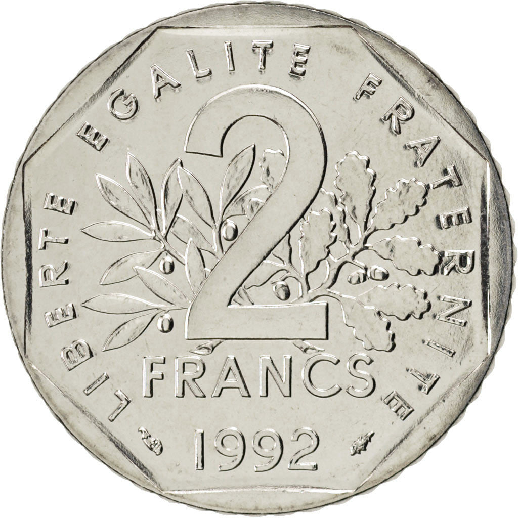 FRANCE, Semeuse, 2 Francs, 1992, KM #942.1, MS(63), Nickel, 26.5, Gadoury #547,.