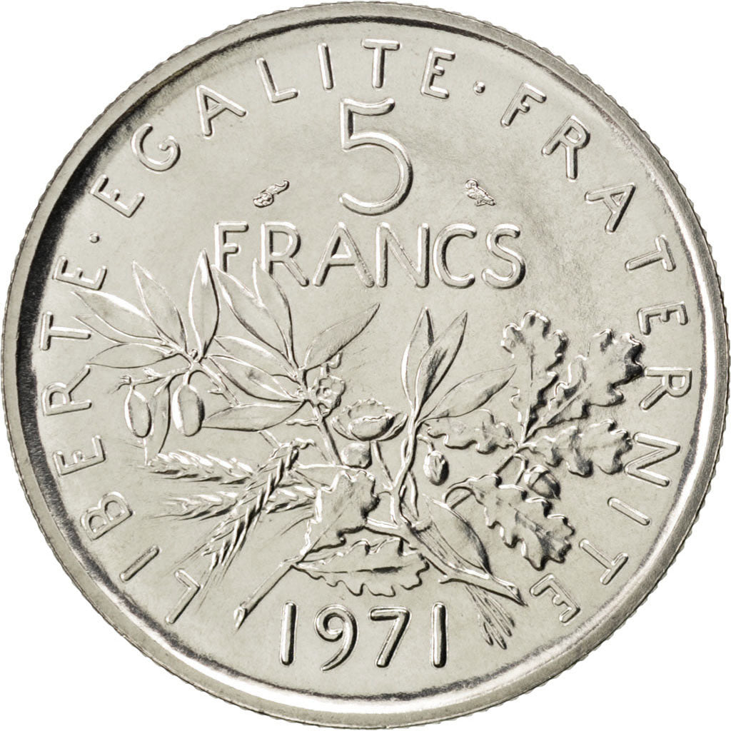 FRANCE, Semeuse, 5 Francs, 1971, Paris, KM #926a.1, MS(63), Nickel Clad...