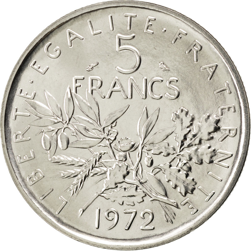 FRANCE, Semeuse, 5 Francs, 1972, Paris, KM #926a.1, MS(63), Nickel Clad...