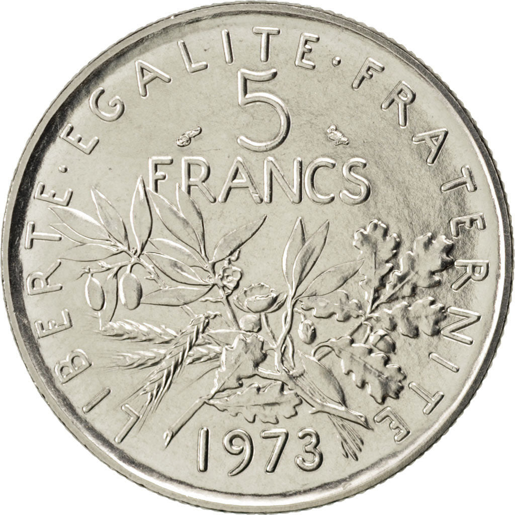 FRANCE, Semeuse, 5 Francs, 1973, Paris, KM #926a.1, MS(63), Nickel Clad...