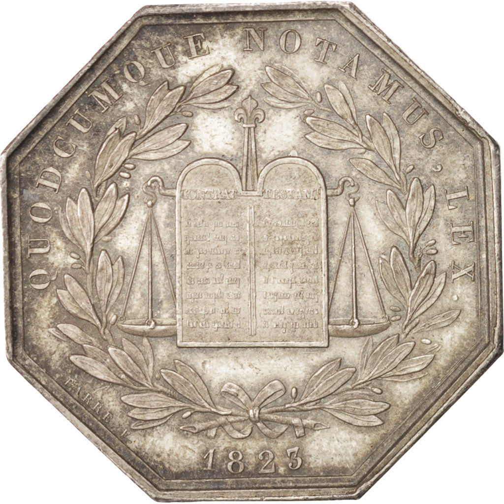 France, Notary, Token, 1825, AU(50-53), Barre, Silver, 30, 12.90